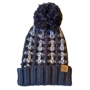 C.C Women’s Charcoal and Light Gray Pom-Pom Beanie